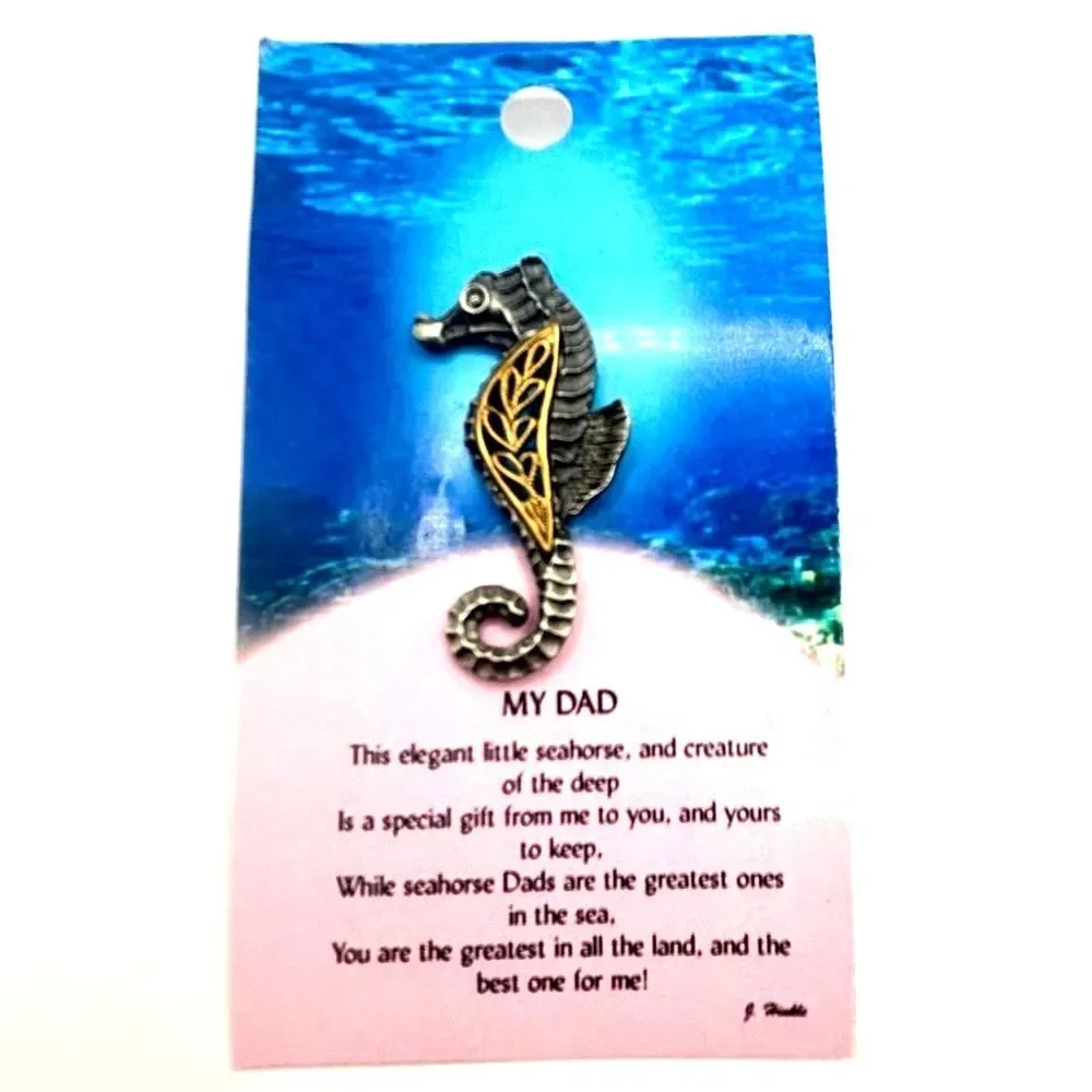 Dad Mixed Metal Gold and Silver Filigree Seahorse Lapel Pin Brooch